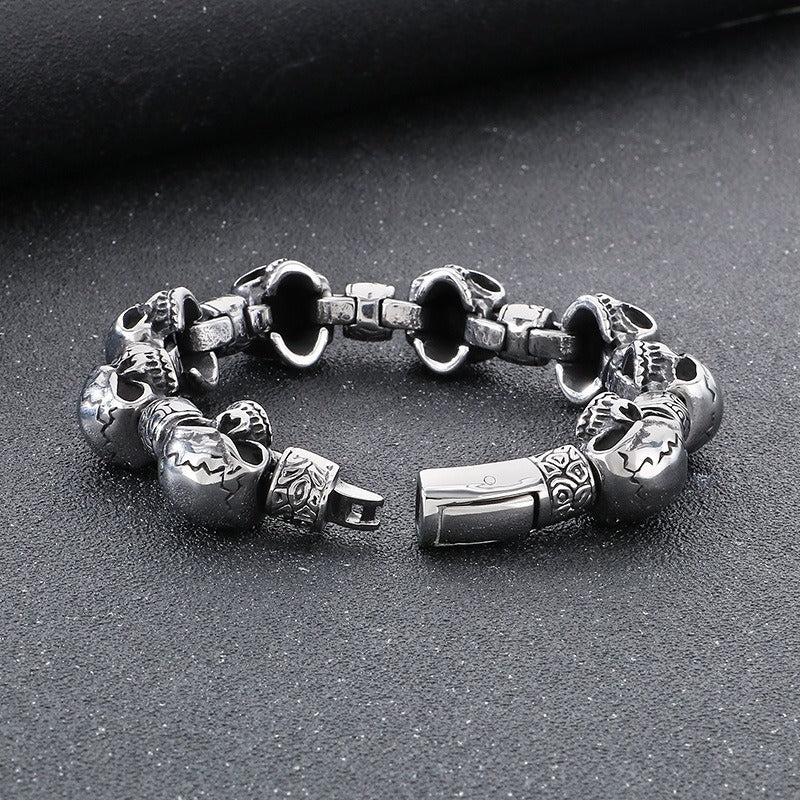 Kemstone Titanium Steel Skull Bead Bracelet for Men – Vintage Gothic Chain Design KB180528-KJX