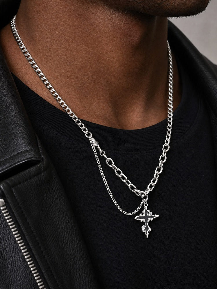 Kemstone Irregular Cross Necklace for Men Stainless Steel NC-3268