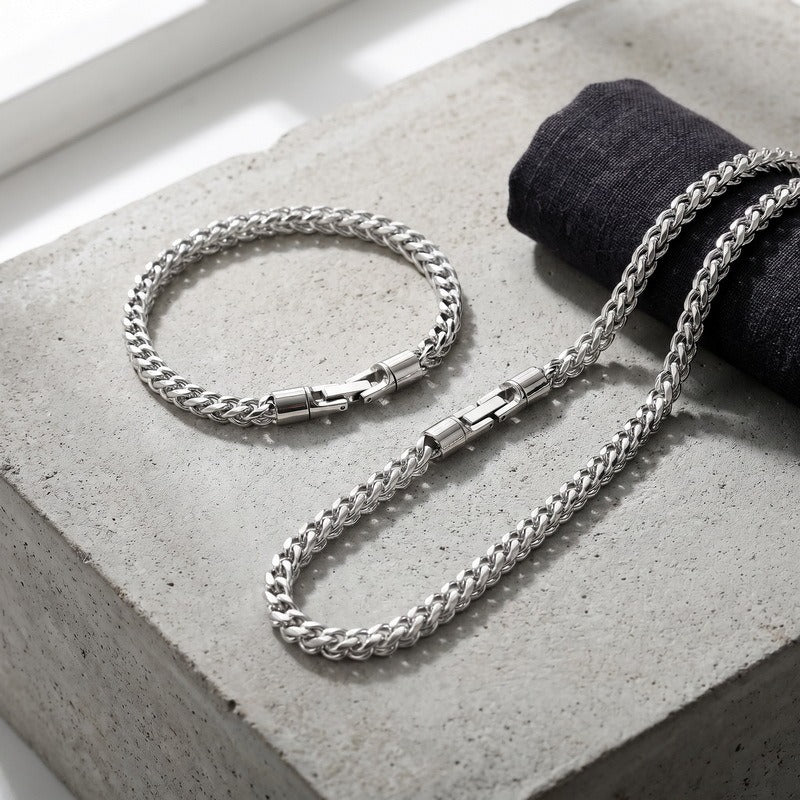 Kemstone Titanium Steel Spinner Chain Necklace Bracelet for Men Rotating Clasp KB213822-KFC