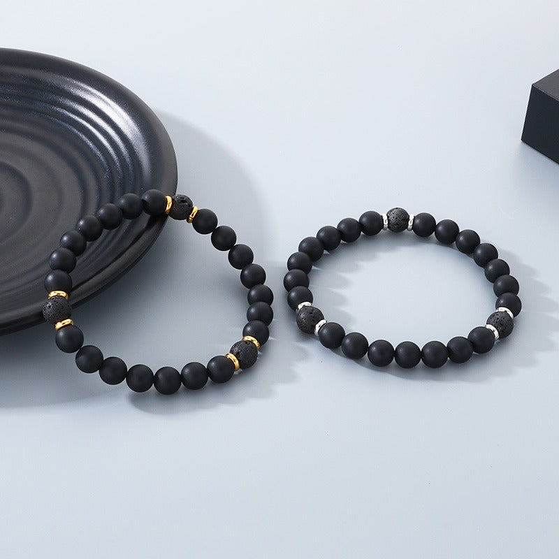 Kemstone Lava Stone Bead Bracelet Black Agate Elastic Bracelet 8mm for Men & Women KB210119-Z