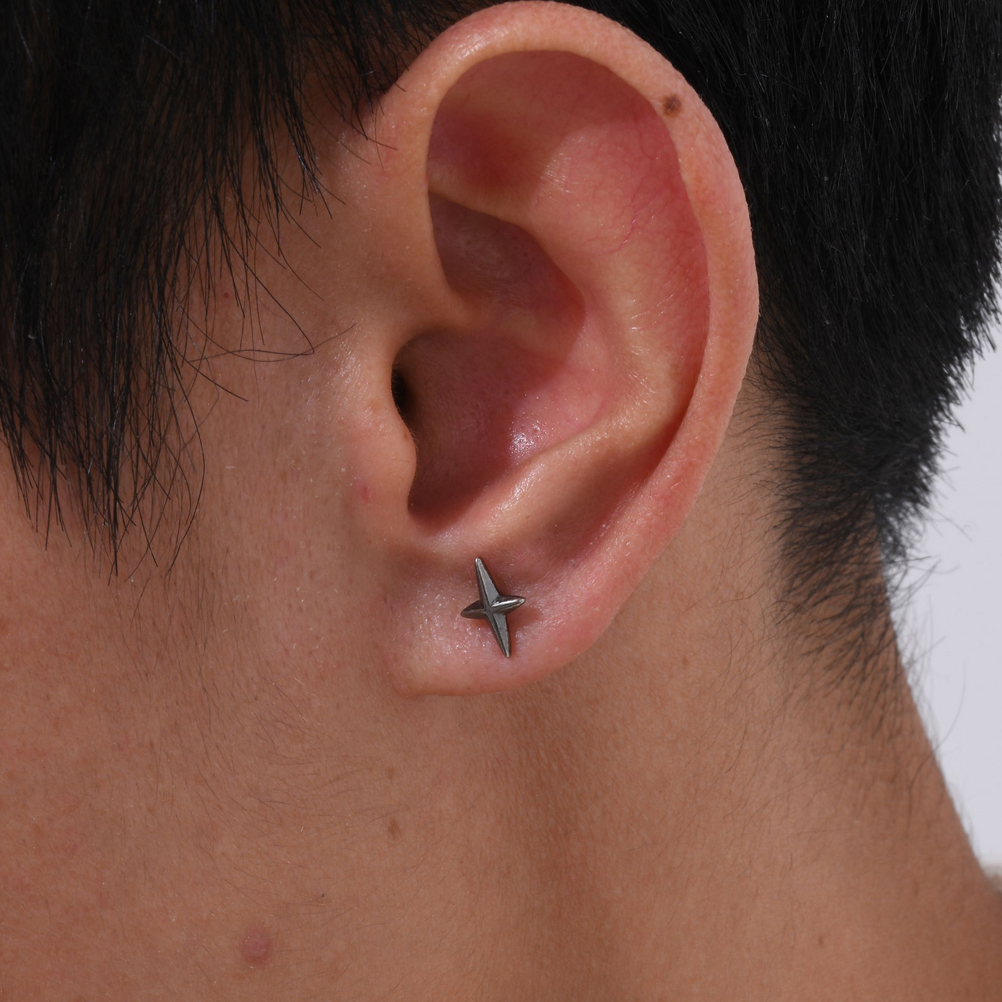 Kemstone Stainless Steel Four Point Star Stud Earrings – Punk Style ES-469