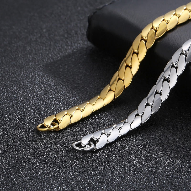 Kemstone Men's Stainless Steel Flat NK Chain Bracelet - Modern Minimalist Unisex Jewelry for Daily Wear & Gift KB138281-Z