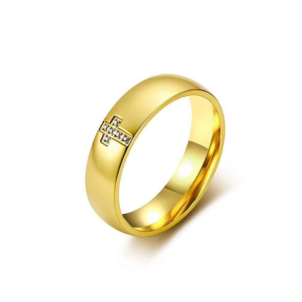 Kemston Cross Ring for Men & Women Stainless Steel Small Stone Detail K-R1222