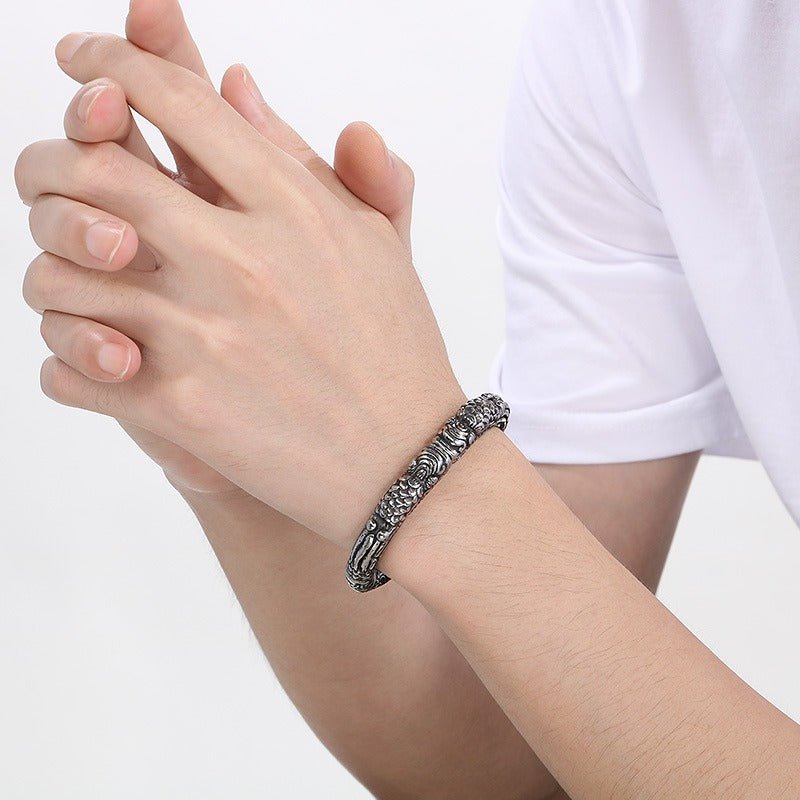 Kemstone Titanium Steel Double Pixiu Wide Bangle Bracelet for Men KB164107-KJX