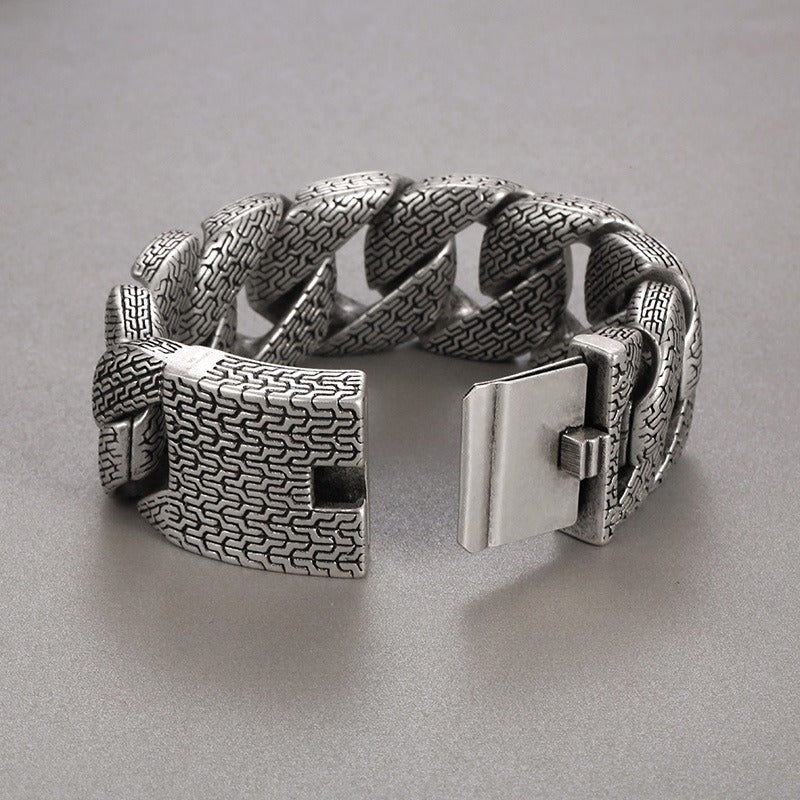 Kemstone Titanium Steel Extra Wide Cuban Chain Bracelet – Vintage Trident Link Style for Men KB179930-KJX