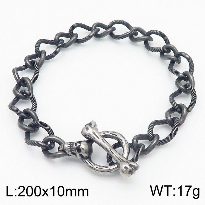 Kemstone Bone Clasp Skull Bracelet for Men Titanium Steel Vintage Chain Detail KB179416-Z