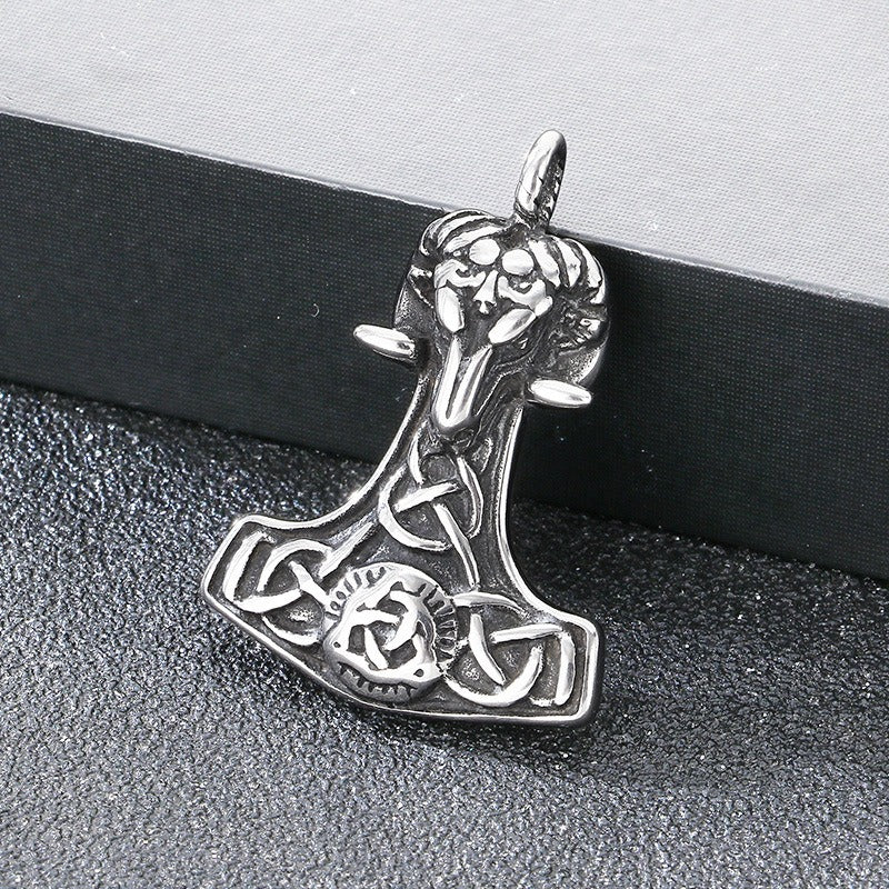 Kemstone Viking Hammer Pendant Necklace for Men - Titanium Steel Norse Rune Style KP117744-LU