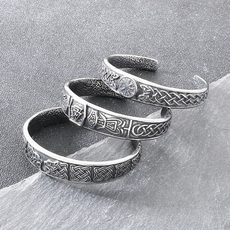 Kemstone Titanium Steel Viking Rune Open Cuff Bracelet for Men KB209285-LU