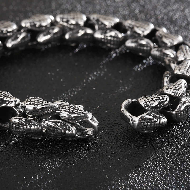Kemstone Snake Head Bracelet for Men Titanium Steel Vintage Animal Jewelry KB155325-KJX