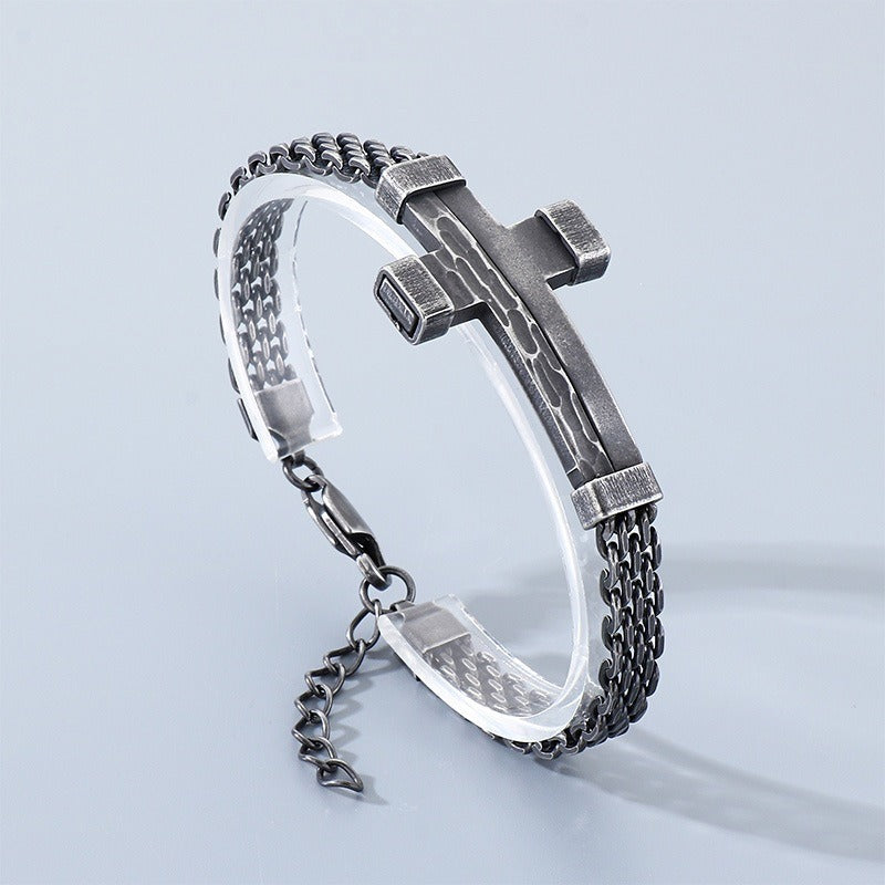 Kemstone Woven Chain Cross Bracelet for Men Titanium Steel KB213351-KFC