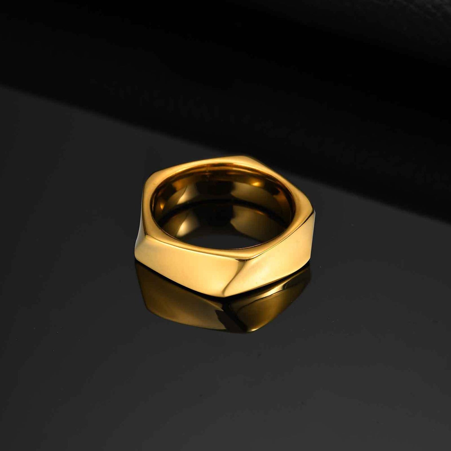 Kemstone Stainless Steel Geometric Ring – Pentagon Minimalist Band for Men RC-915