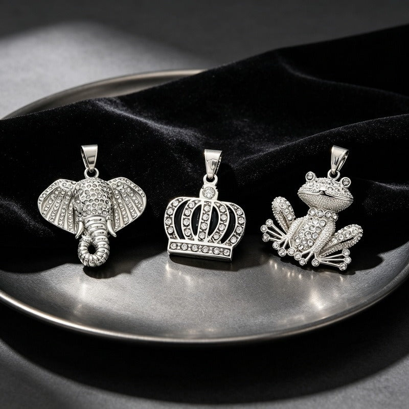 Kemstone Stainless Steel Hip Hop Crown Elephant Frog Cartoon Pendant Necklace for Men KP118618-LU