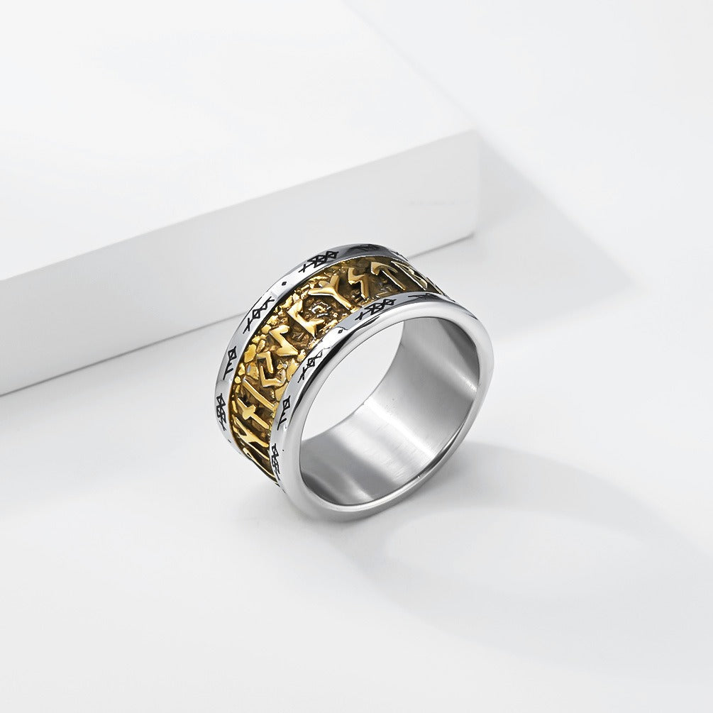 Kemstone Stainless Steel Viking Rune Ring – Spinner Band Style for Men K-R1153