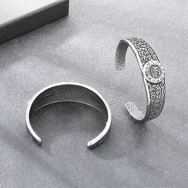 Kemstone Titanium Steel Gothic Open Cuff Bracelet for Men Vintage Motif Bangle KB209308-LU