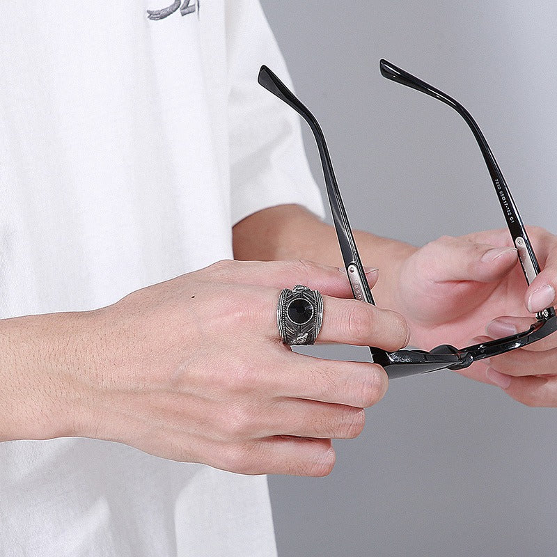 Kemstone Titanium Steel Snake Ring – Crystal Inlay Punk Style for Men KR101856-KFC