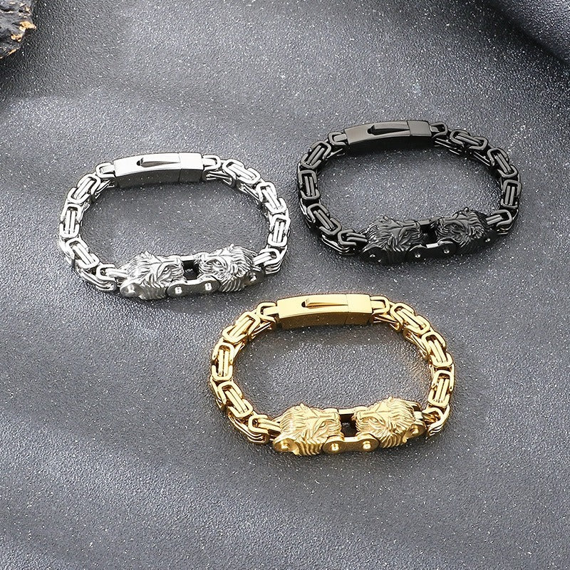 Kemstone Titanium Steel Lion Head Cuban Bracelet for Men KB208296-KFC