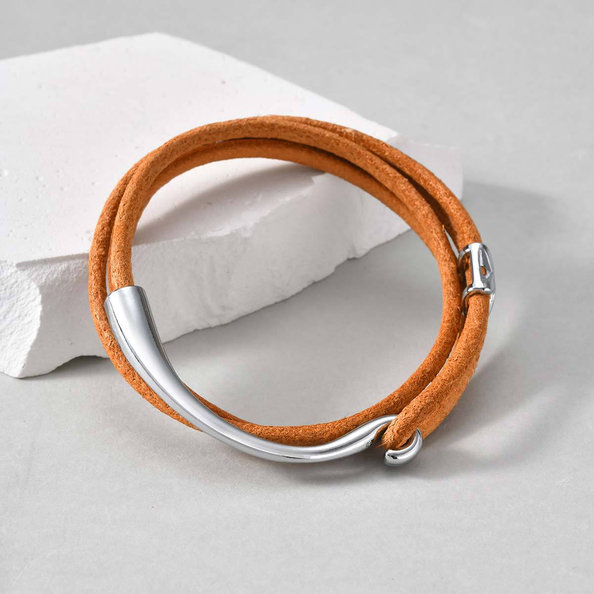 Kemstone Multi-Layer Black Leather Cord Alloy Bracelet for Men & Women BL-824