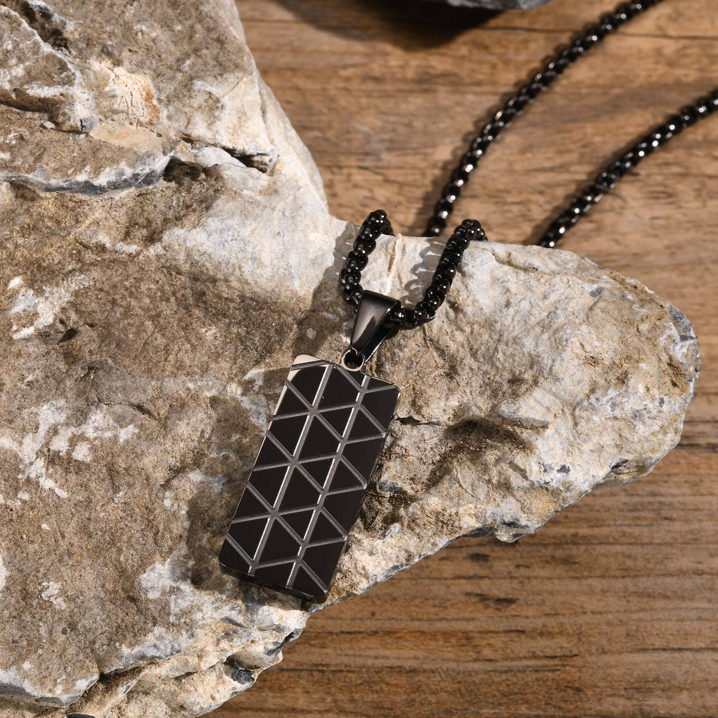Kemstone Stainless Steel Rectangular Pendant Necklace for Men PN-2077