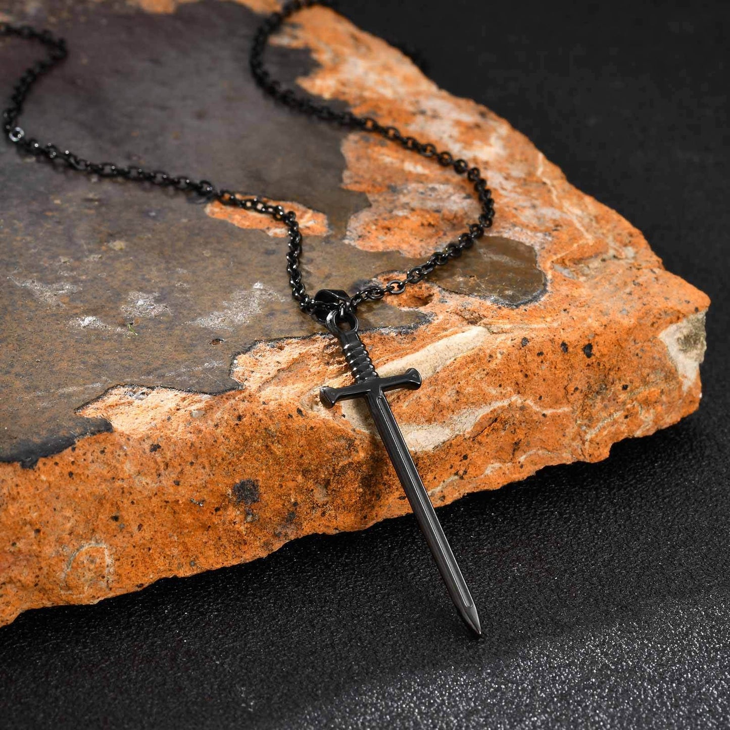 Kemstone Stainless Steel Sword Pendant Necklace for Men – Silver, Gold, Black NC-2556