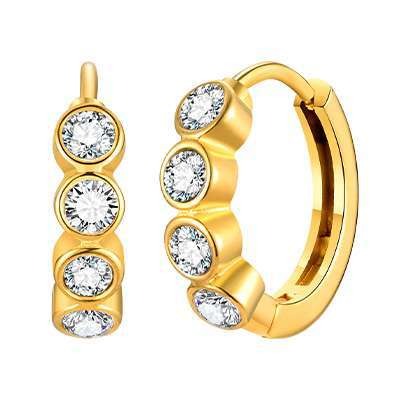 Preciosos aros de acero inoxidable dorado con circonitas: corazón, estrella, cruz y más estilos EH-722