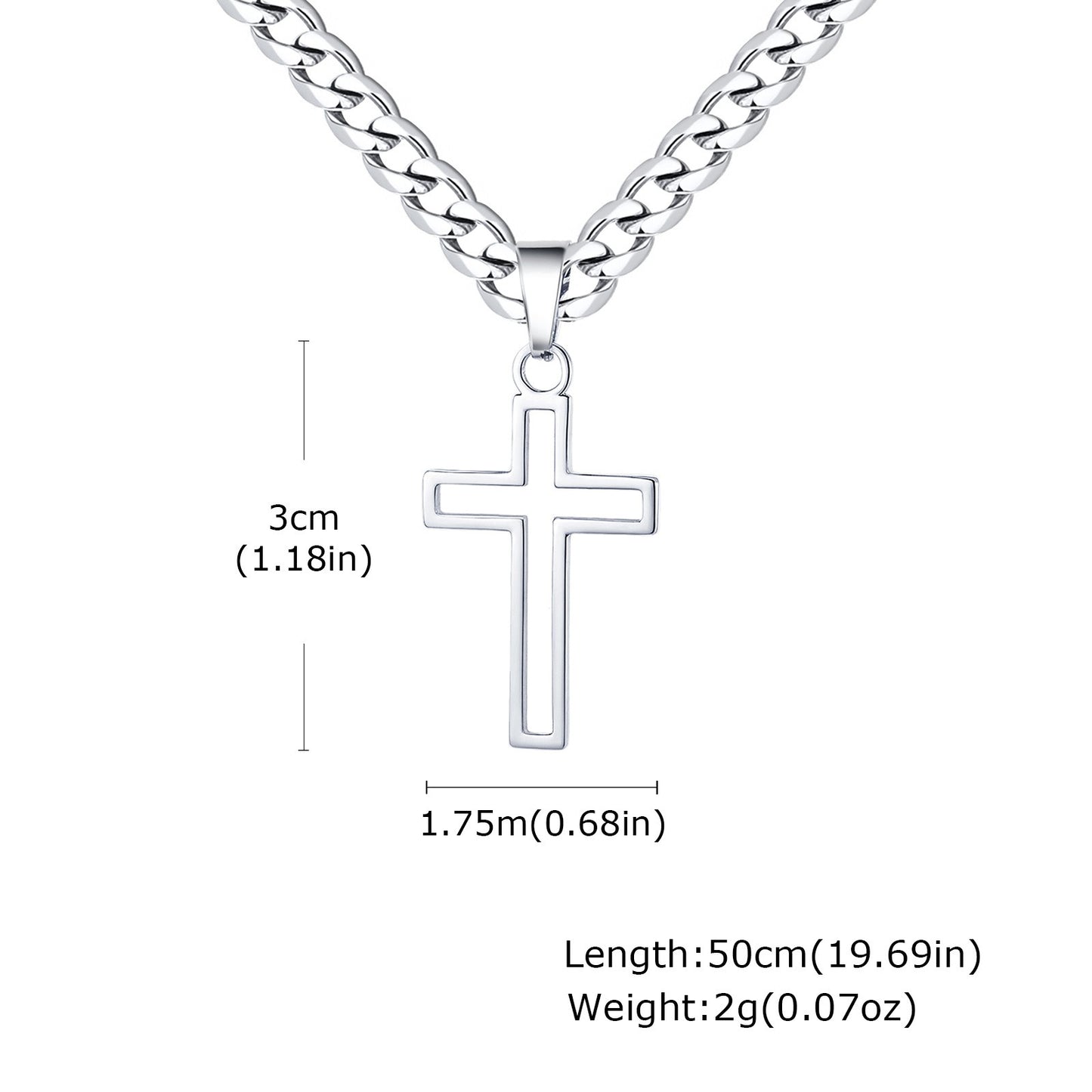 Kemstone Men’s Stainless Steel Hollow Cross Necklace – Cuban Chain PN-1531