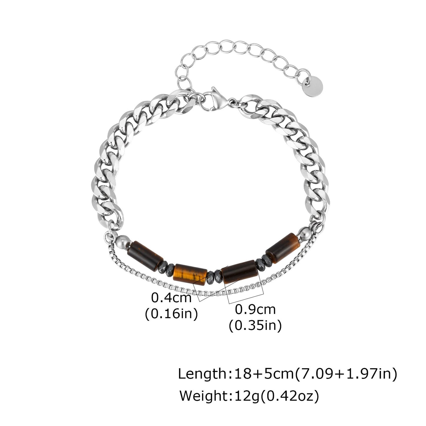 Kemston Stone Bead Bracelet for Men Stainless Steel Layered Design BR-2935
