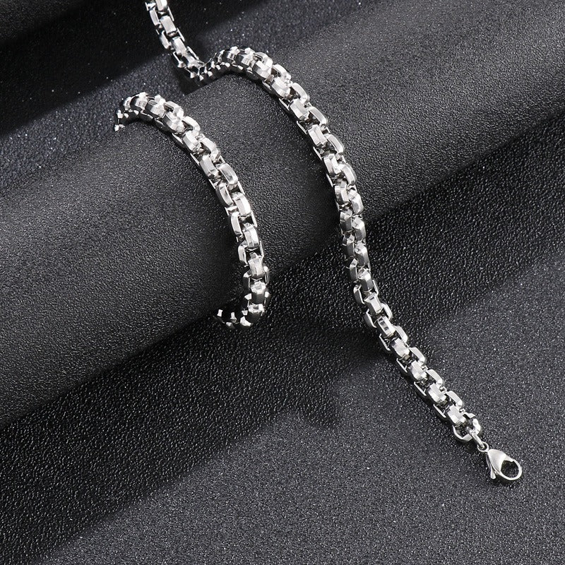 Kemstone Square Bead Chain Necklace – Textured Titanium Steel Jewelry for Men | Gothic Urban Streetwear KS139200-Z