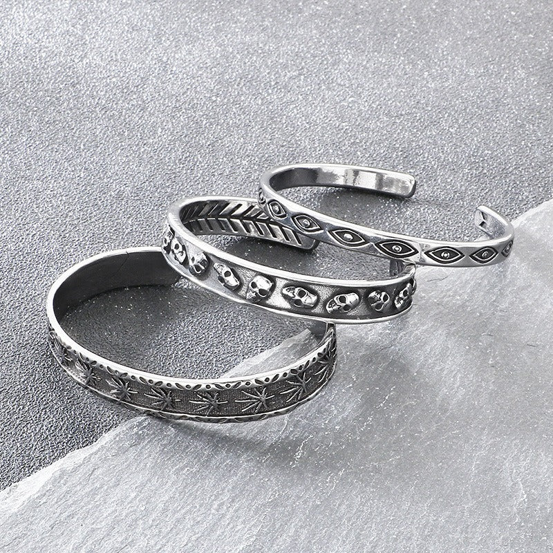 Kemstone Dark Metal Eye & Relief Head Titanium Steel Cuff Bracelet for Men – Open C Shape Design KB209289-LU