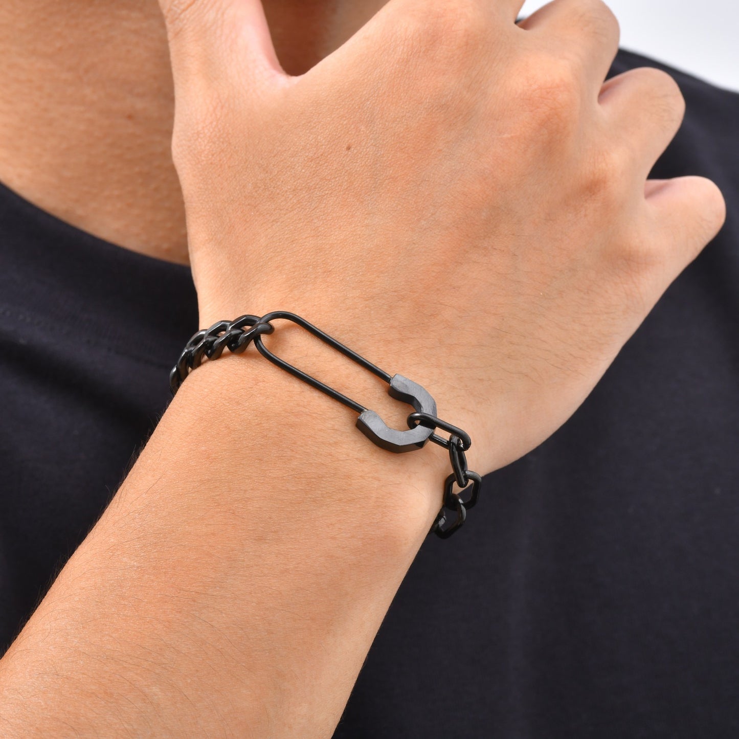 Kemstone Safety Pin Chain Bracelet for Men Stainless Steel Punk Streetwear BR-1068
