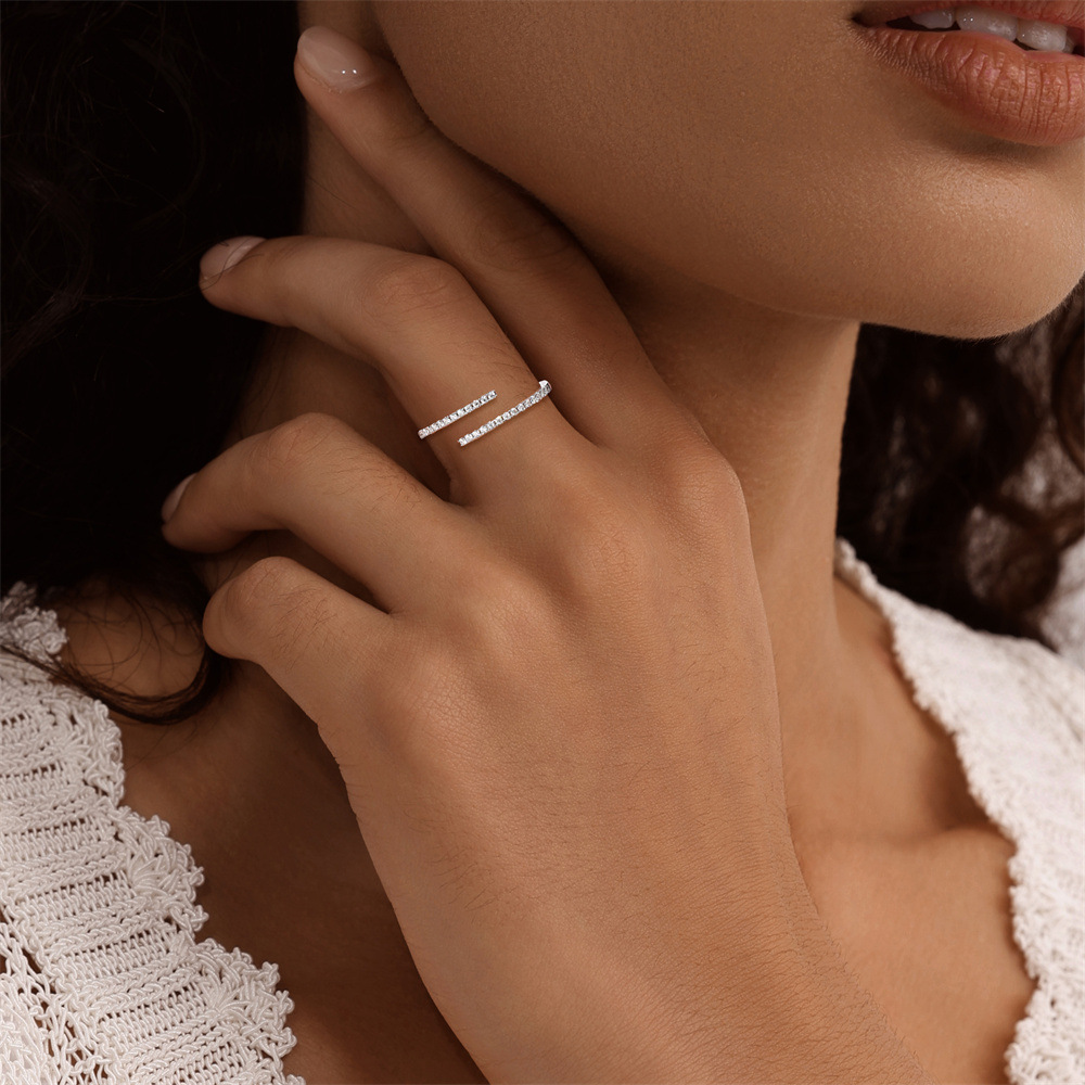 Kemstone S925 Sterling Silver Moon & Star Ring for Women – Adjustable Open Moissanite Stackable MG60100351904A