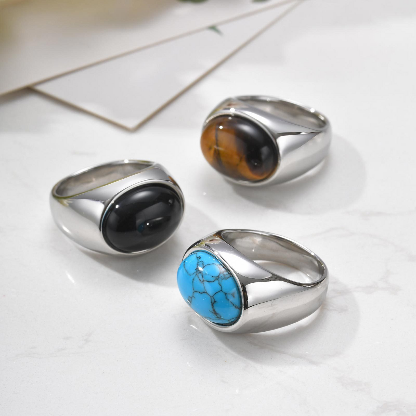 Kemstone Men’s Stainless Steel Ring – Oval Black Onyx Signet Style RC-829