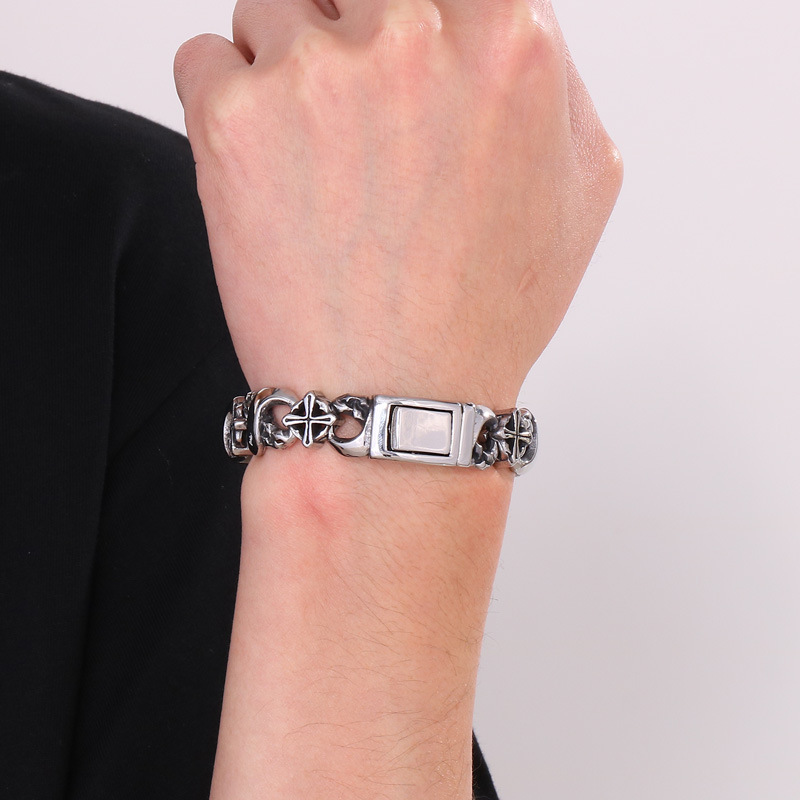 Kemstone Chain Bracelet for Men Titanium Steel Infinity Link Cross Detail Vintage Finish KB162806-KJX