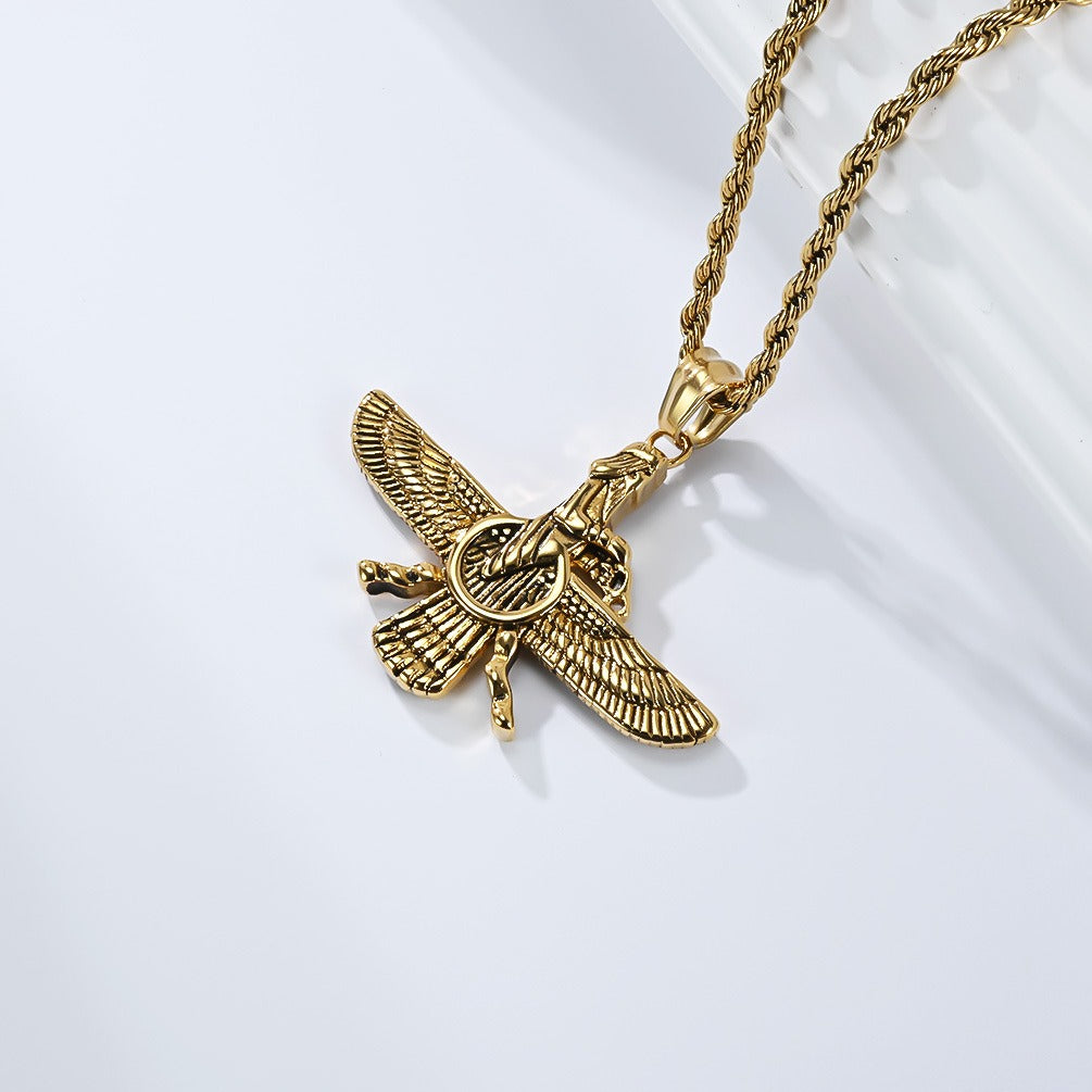 Kemstone Stainless Steel Faravahar Pendant Necklace – Persian Symbol for Men K-PT678