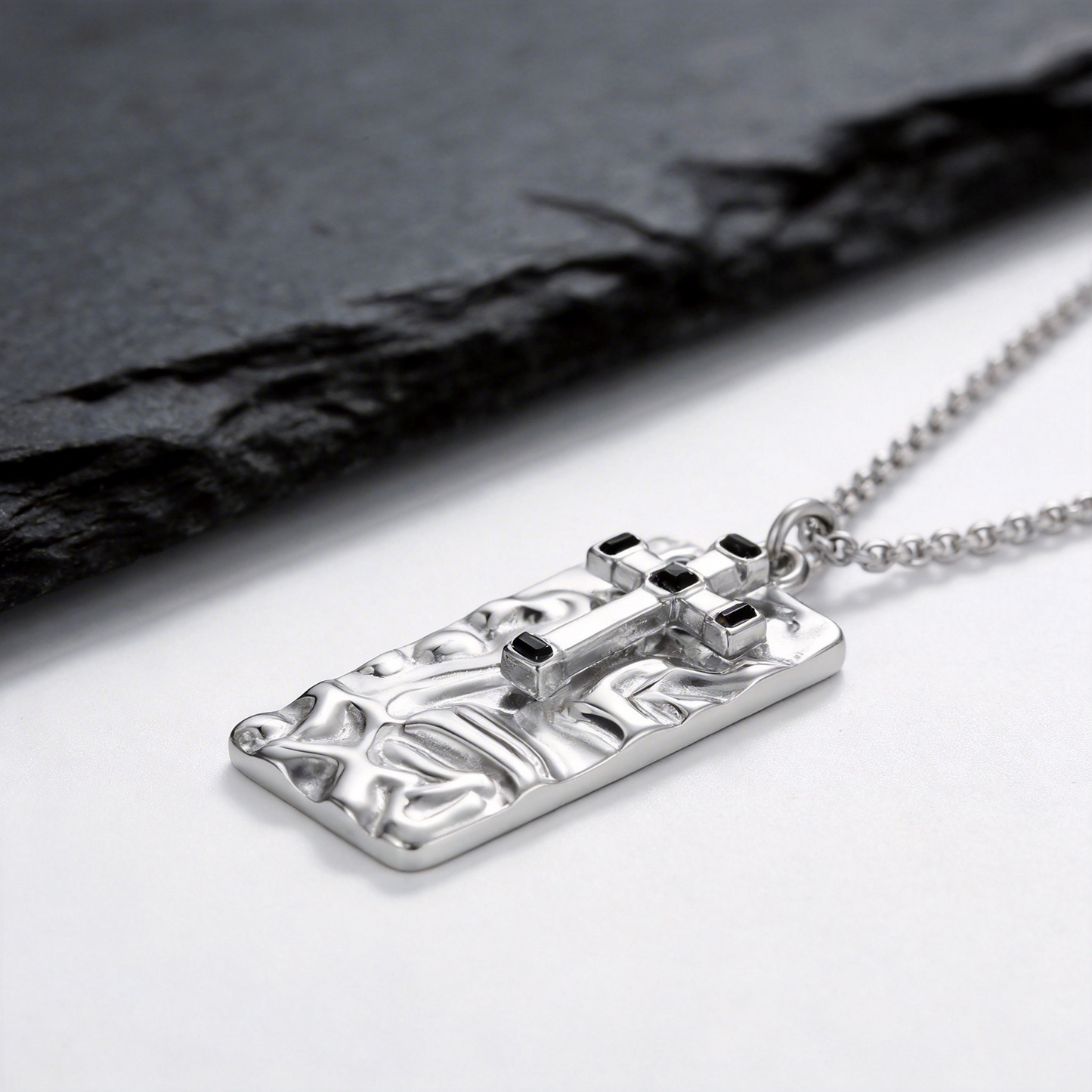 Kemstone Stainless Steel Cross Pendant Necklace for Men Women Textured Heart PN-2275