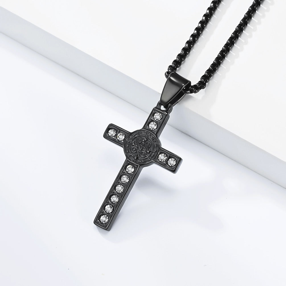 Kemstone Stainless Steel Cross Medallion Pendant Necklace for Men Silver Gold Black K-PT724