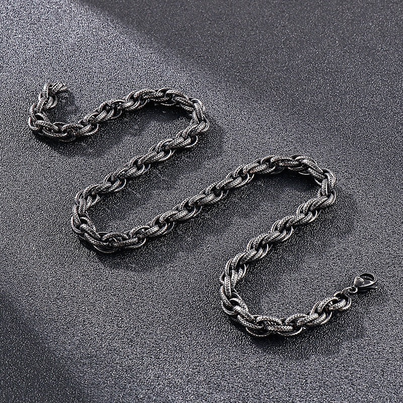 Kemstone Vintage Matte Black Titanium Steel Chunky Twisted Chain Bracelet & Necklace for Men KS141111-Z