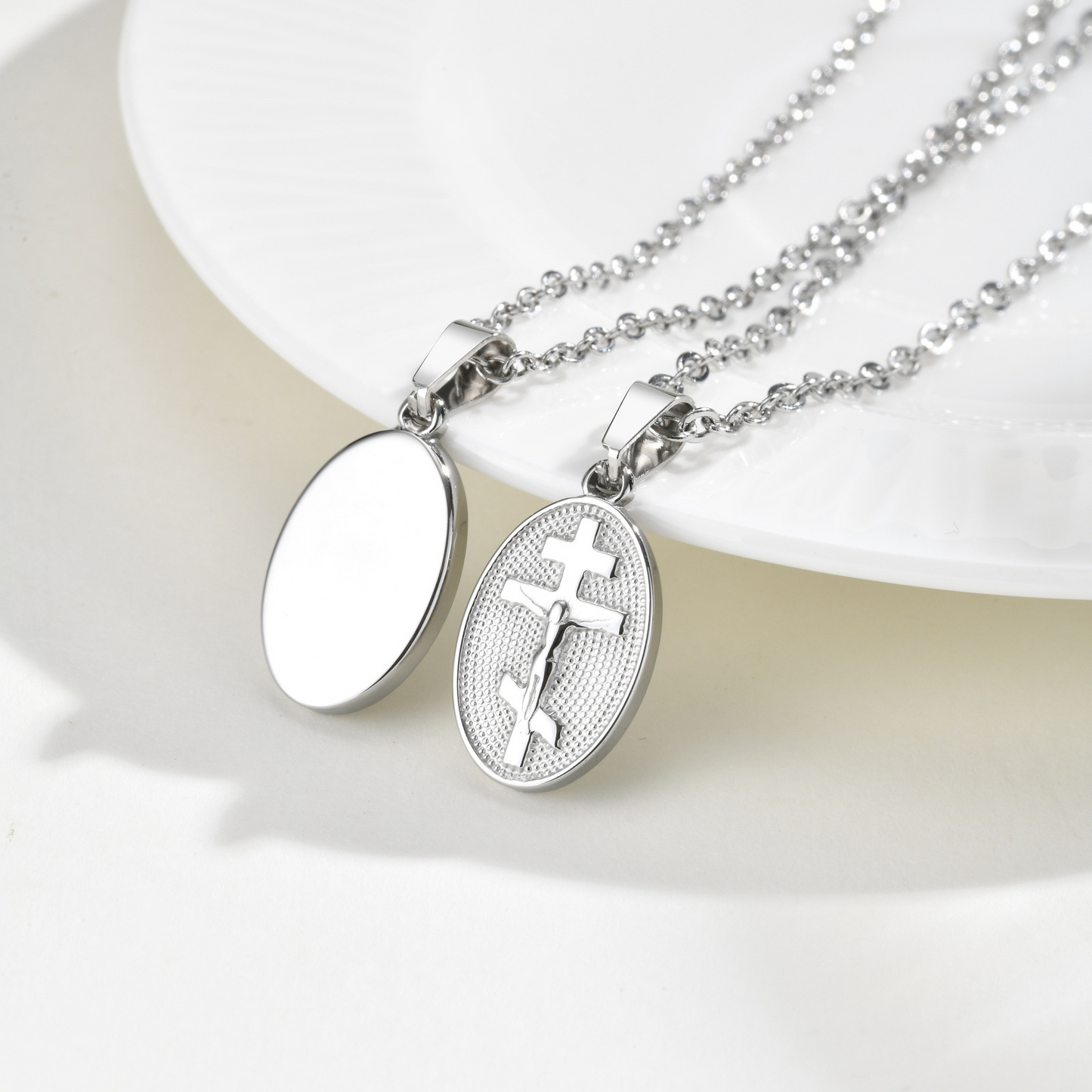 Kemstone Vintage Cross Oval Pendant Necklace Stainless Steel for Men & Women PN-2335