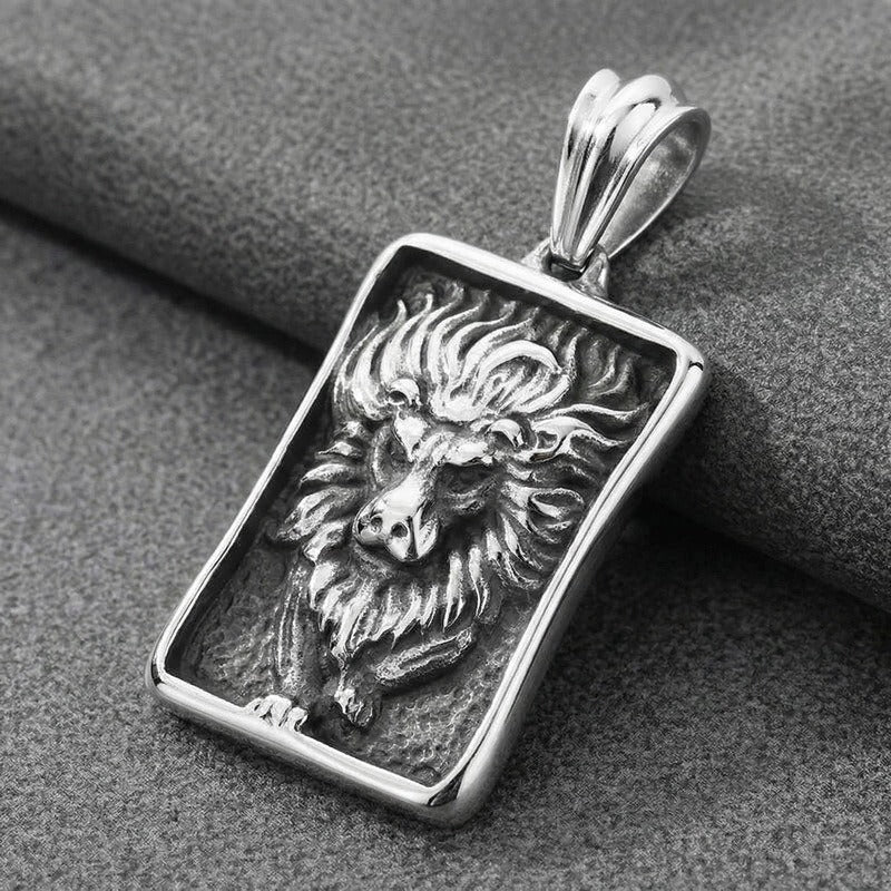 Kemstone Titanium Steel Lion Tag Pendant Necklace for Men Vintage Relief Design KP98157-KJX