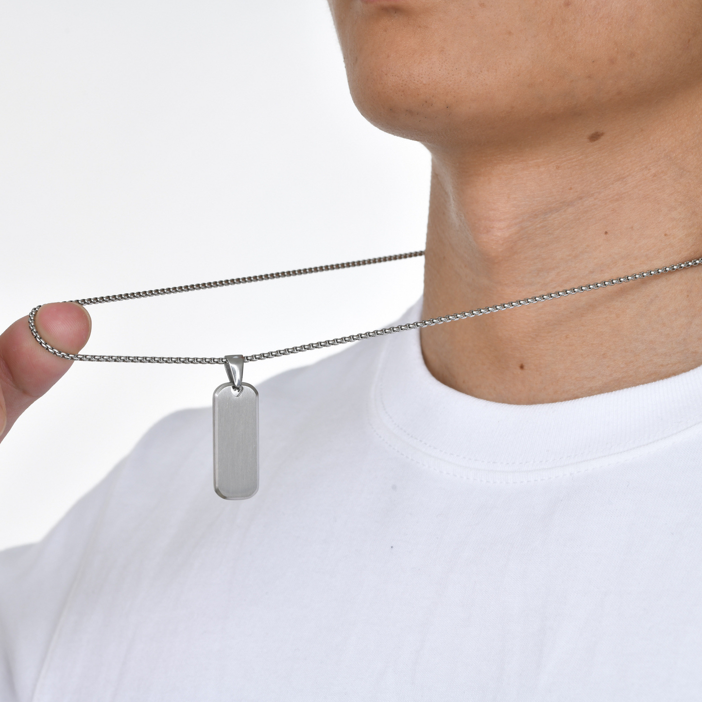 Kemstone Tag Pendant Necklace Beveled Edge Stainless Steel Rectangle Plate for Men PN-1896