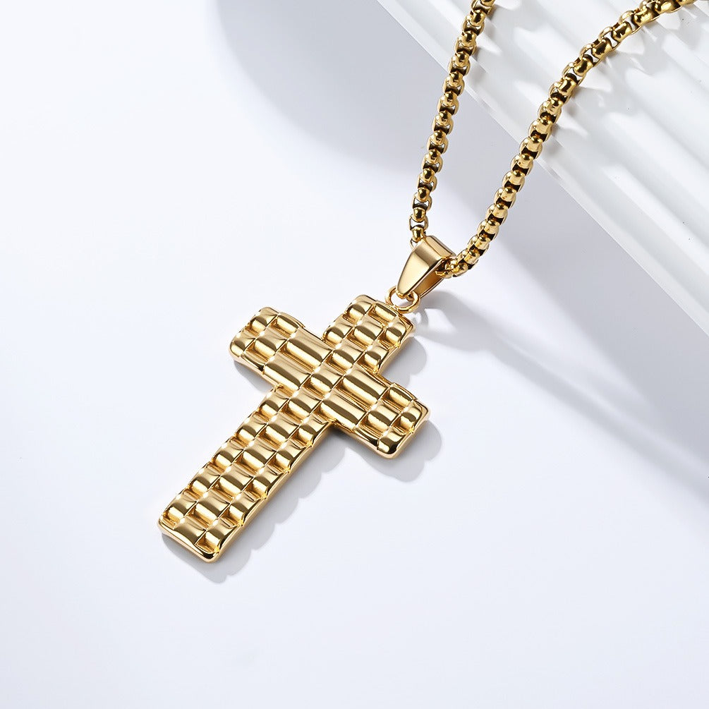 Kemstone Textured Cross Pendant Necklace for Men Stainless Steel Vintage K-PT653