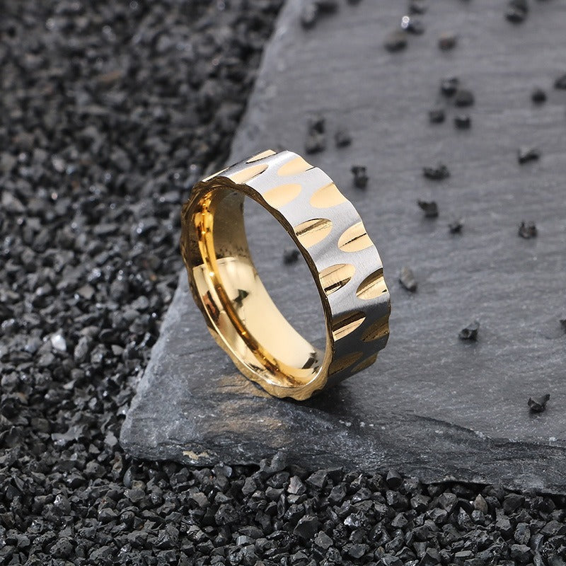 Kemstone Titanium Steel Wave Texture Ring for Men – Sand Finish KR111677-GC