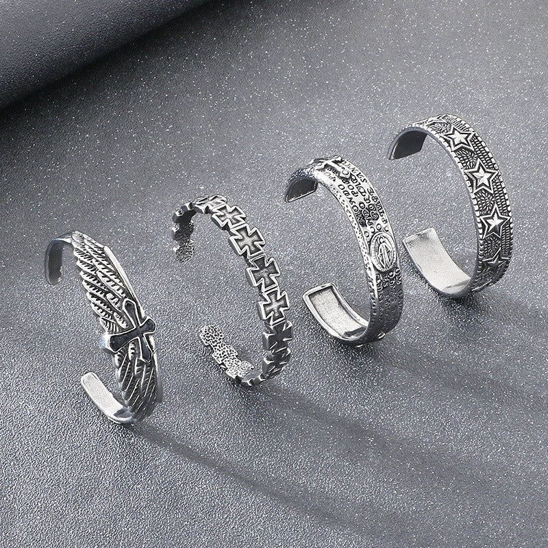 Kemstone Titanium Steel Angel Cross Cuff Bracelet for Men KB209283-LU