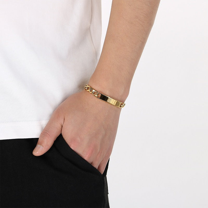 Kemstone ID Bracelet for Men Titanium Steel Cuban Chain Curved Bar KB212145-KFC