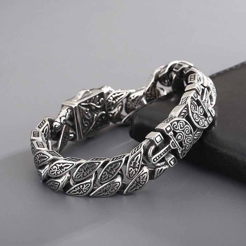 Pulsera Kemstone de acero y titanio con calavera punk para hombre - Diseño urbano audaz KB154968