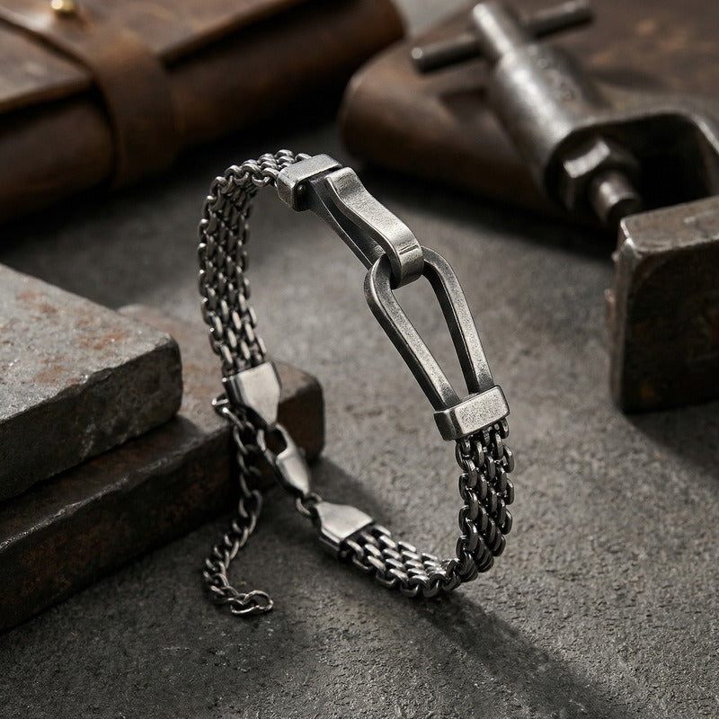 Kemstone Bar Link Chain Bracelet for Men Titanium Steel Double Layer Adjustable KB213341-KFC