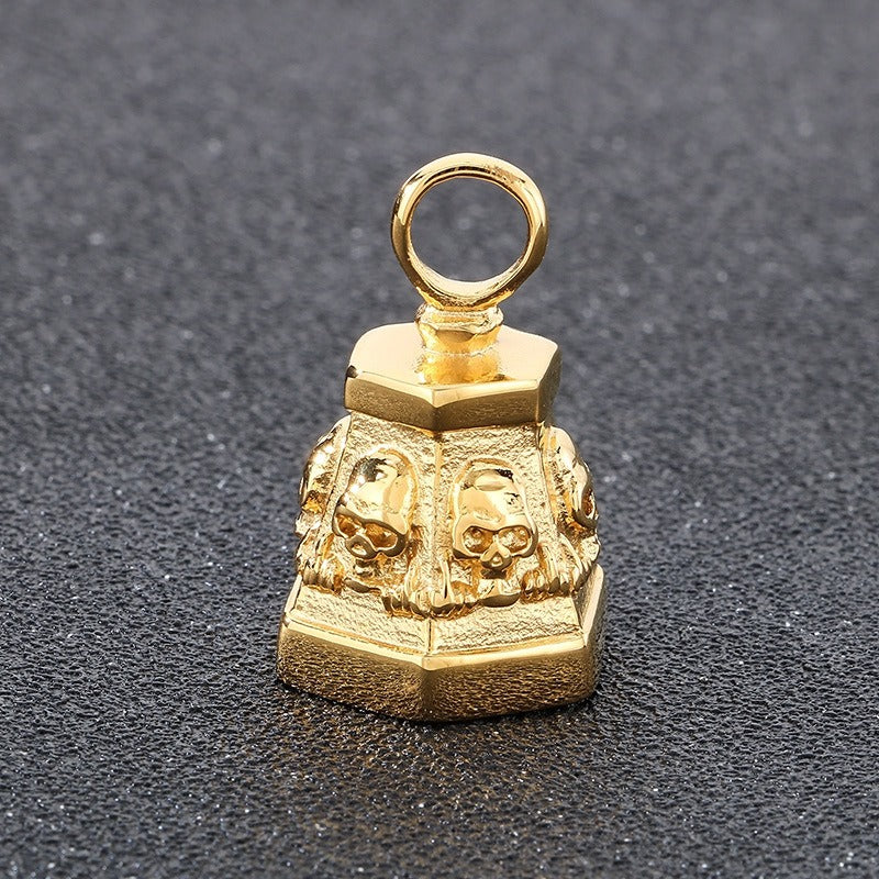 Kemstone Titanium Steel Skull Bell Pendant Necklace for Men Hexagon Gothic Silver Gold KP115582-KJX