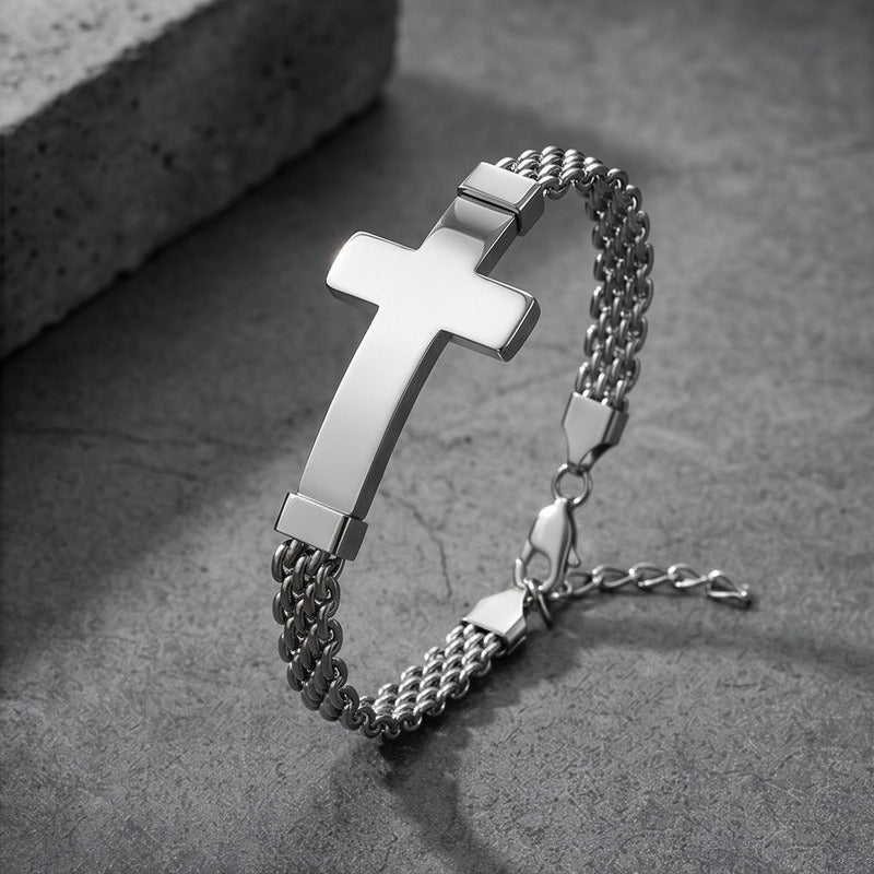Kemstone Curved Plate Cross Bracelet for Men Titanium Steel Mesh Chain KB213291-KFC