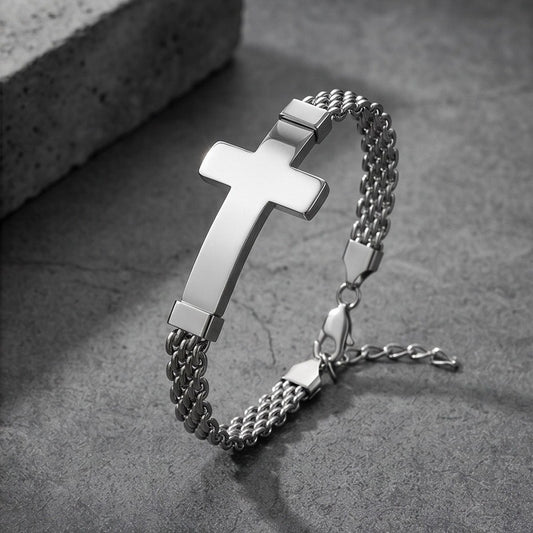Kemstone Curved Plate Cross Bracelet for Men Titanium Steel Mesh Chain KB213291-KFC