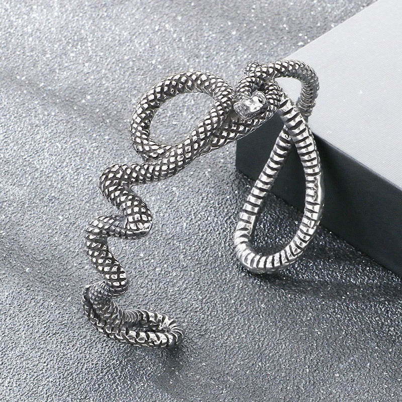 Kemstone Titanium Steel Lion Snake Head Cuff Bracelet for Men Gothic Animal Style KB209337-LU