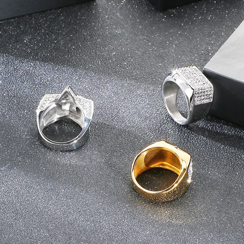 Kemstone Iced Signet Ring Titanium Steel Square Star Rhinestone Hip Hop for Men KR114477-MZOZ